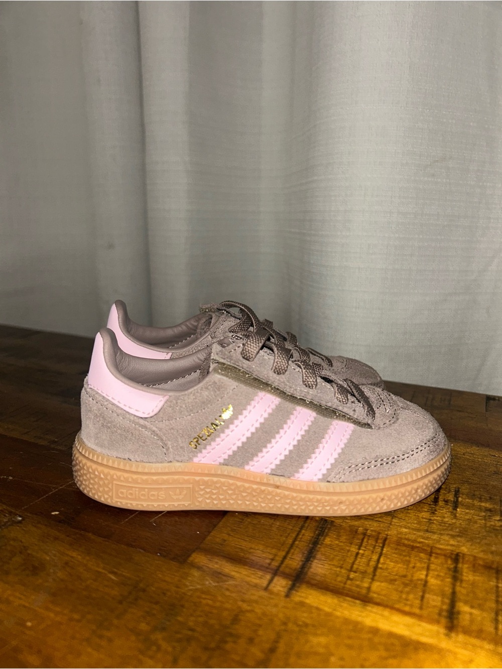 adidas sambas Taupe Suede with Pink Stripes Velcro laces